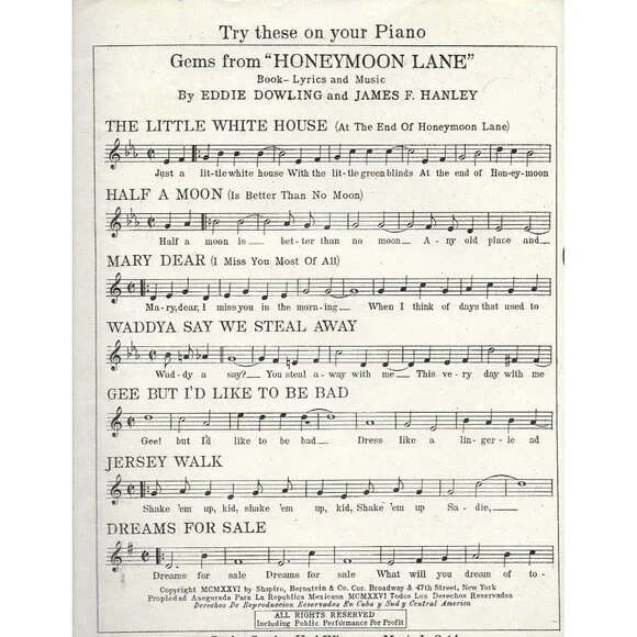 1926 The Little White House Sheet Music Eddie Dowling Honeymoon Lane Musical - Picture 3 of 4